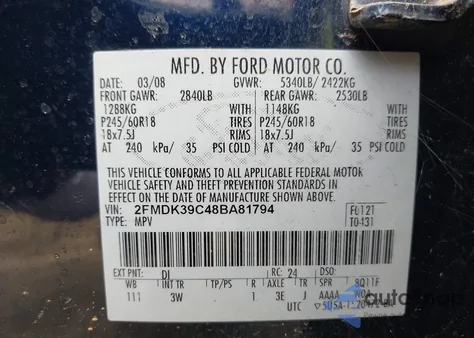 2008 Ford Edge Limited from USA, damaged, VIN 2FMDK39C48BA81794